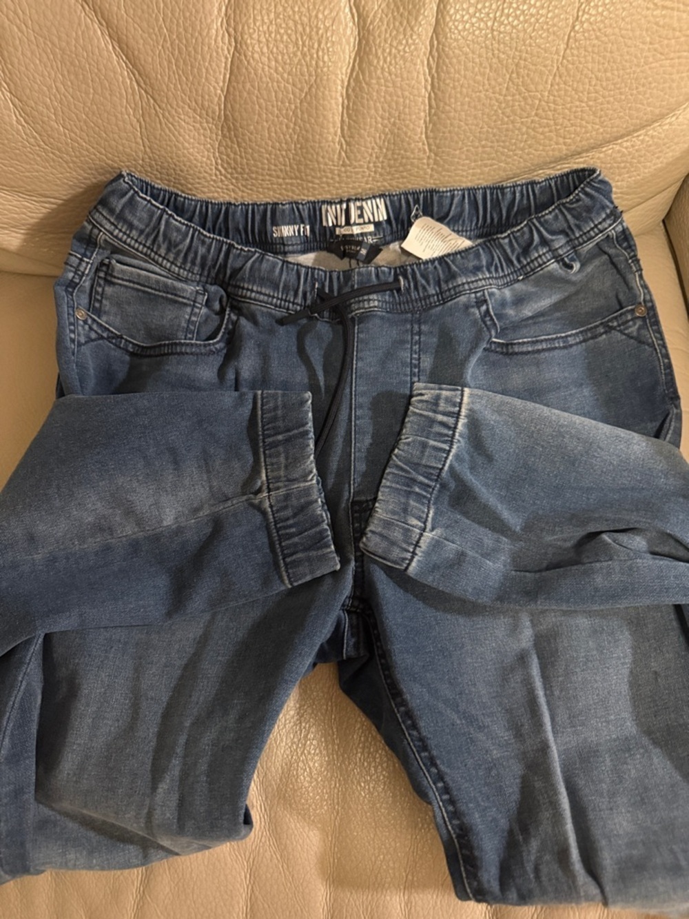 Stretch Denim Jogger Pants with Drawstring Waist